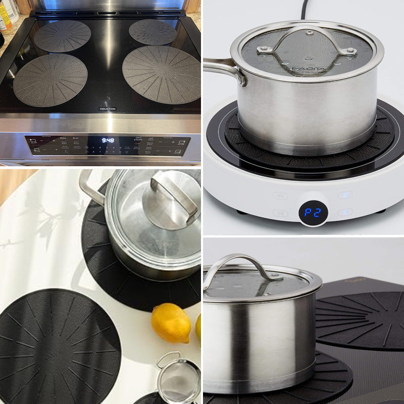 Heat Resistant Round Induction Cooker Mat, Silicone Fiberglass Non-Slip Scratch Proof Protection Pad