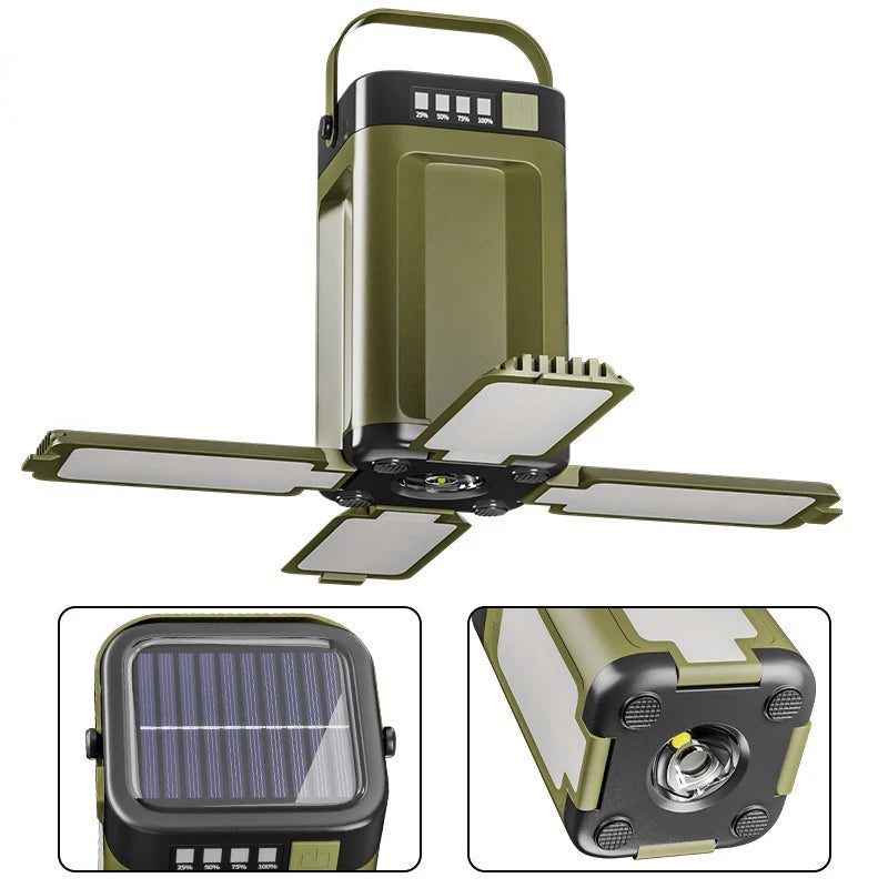 Solar LED Camping Lantern – 1000LM Foldable 6-Mode Emergency Light & Power Bank