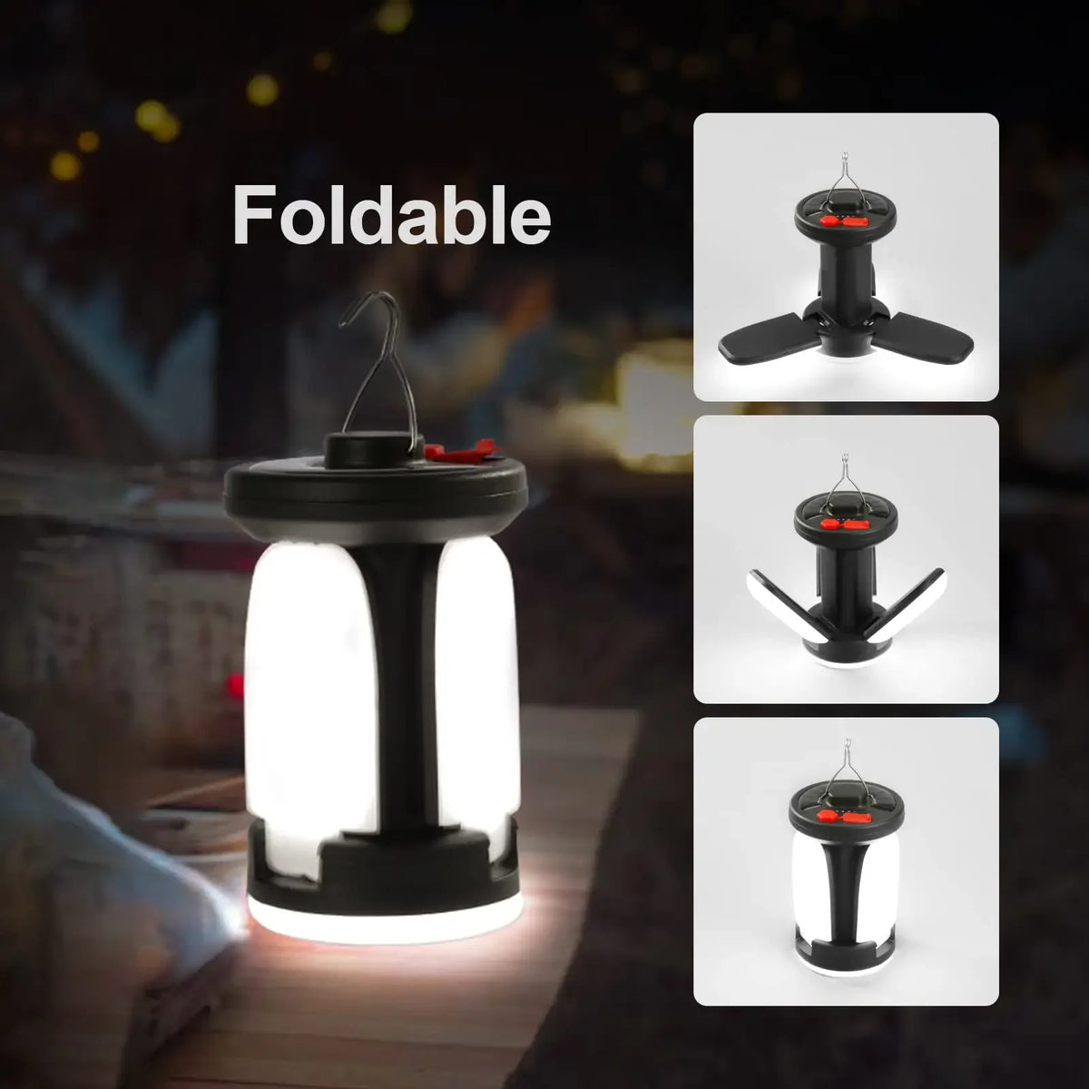 Solar LED Camping Lantern – 1000LM Foldable 6-Mode Emergency Light & Power Bank