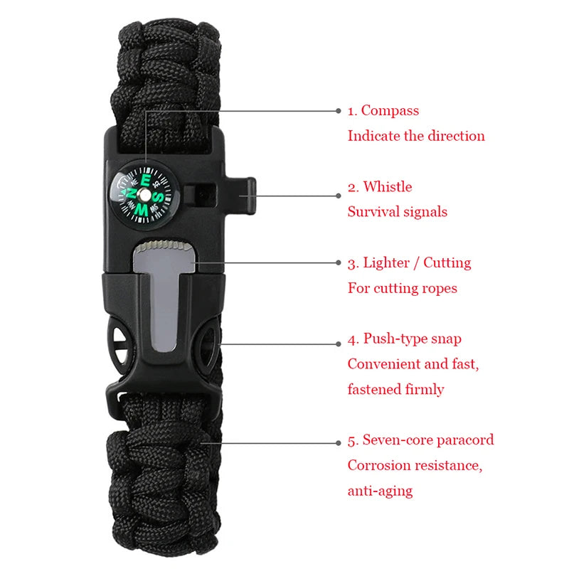 Paracord Survival Bracelet – Compass, Whistle & Thermometer | 15+ Colors