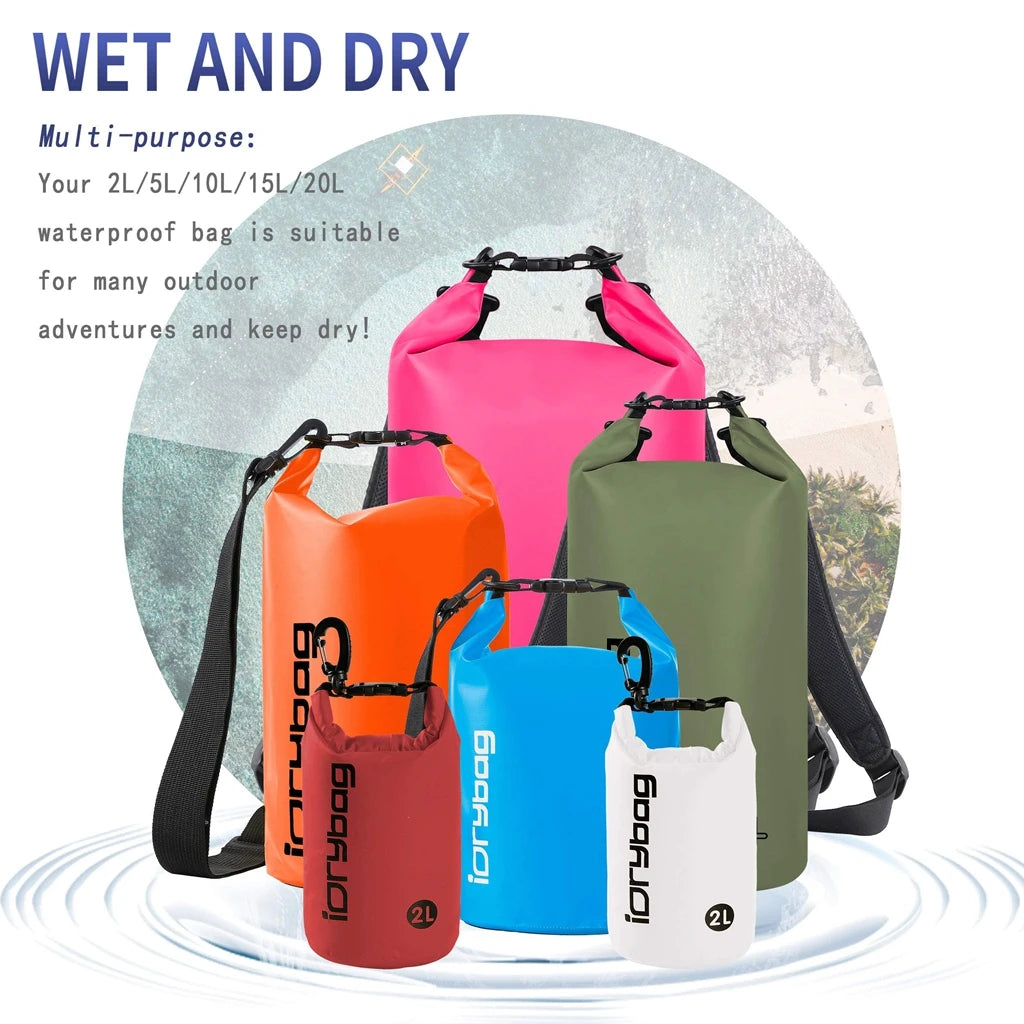 Waterproof Dry Bag Backpack – 5 Sizes, 10 Colors | Kayaking, Hiking & Camping