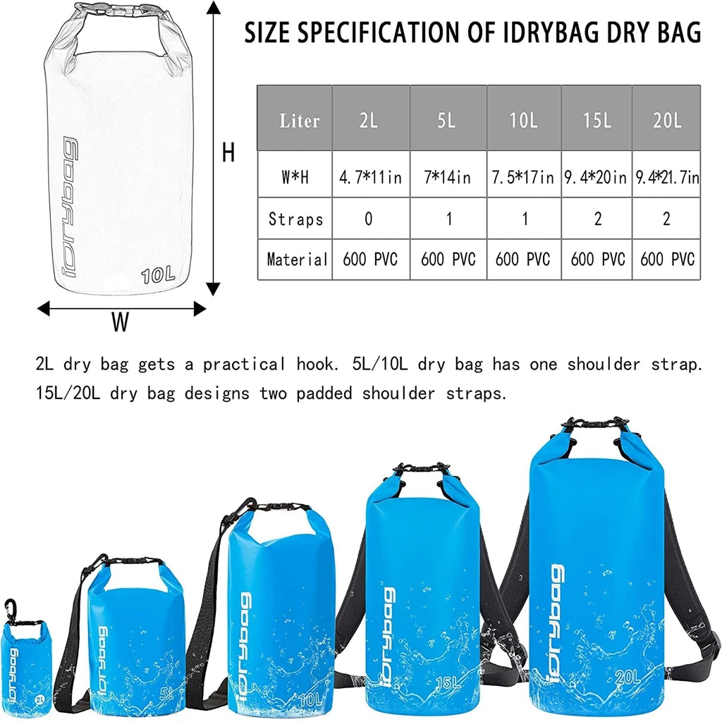 Waterproof Dry Bag Backpack – 5 Sizes, 10 Colors | Kayaking, Hiking & Camping