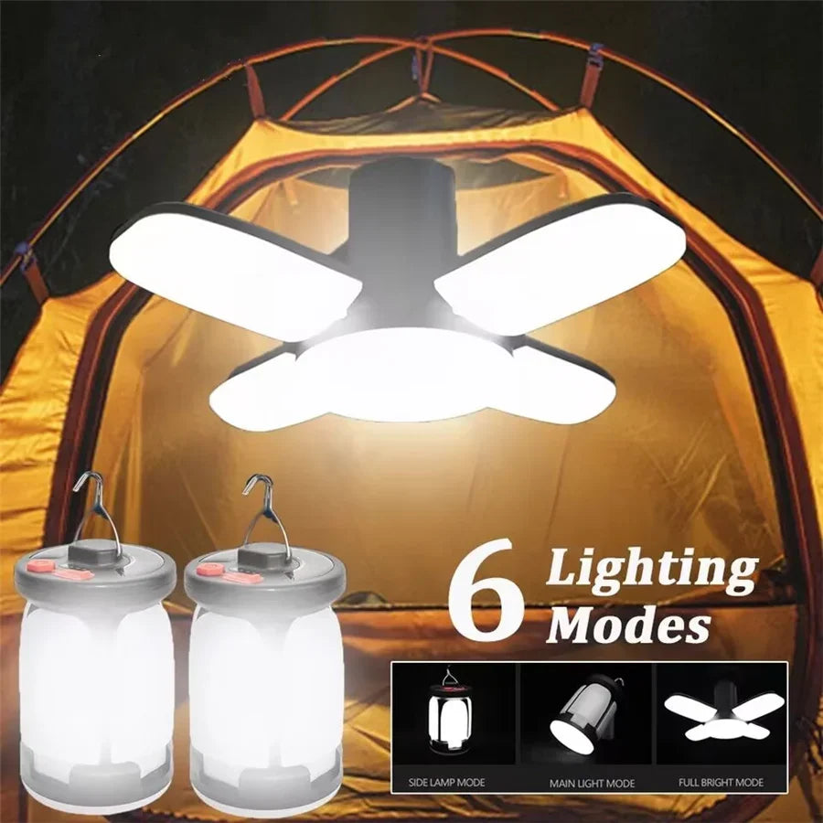 Solar LED Camping Lantern – 1000LM Foldable 6-Mode Emergency Light & Power Bank
